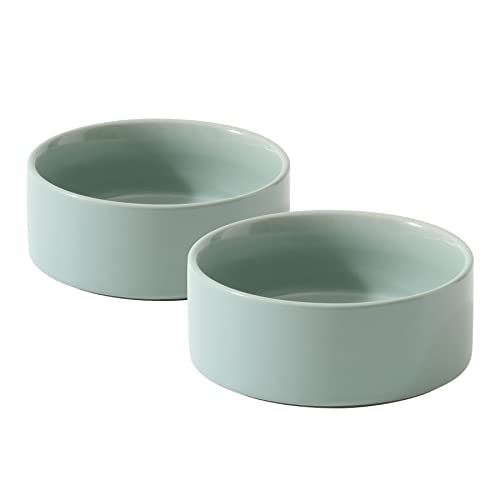 Havniva Cat Bowls Water Bowl Set of Two, 5.1” Ceramic Cat Food and Water Bowl Whisker Friendly Pet Food Bowls for Indoor Cats, Wide Cat Water Dish Prevent Whisker Fatigue Non Slip Cat Feeder - color: 2 x Bowl - Light Green