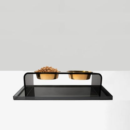 Hiddin Smoke Grey Acrylic Pet Feeder Overflow Tray, Modern Spill Mat for Dogs and Cats, Protects Floors from Water and Food Mess, Durable Lucite, Easy to Clean, Pairs with Elevated Dog Bowl Stand - size: 24"L x 12"W