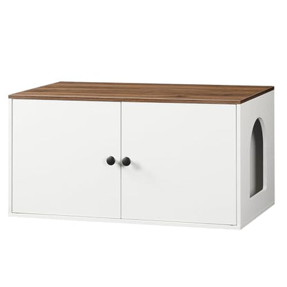 HOOBRO Cat Litter Box Enclosure, Hidden Litter Box Furniture with Side Entry, Litter Box Cabinet, Indoor Cat House, End Side Table, 31.5" L x 17.7" W x 16.3H, for Bathroom, White and Walnut WH40MW01 - color: White + Walnut