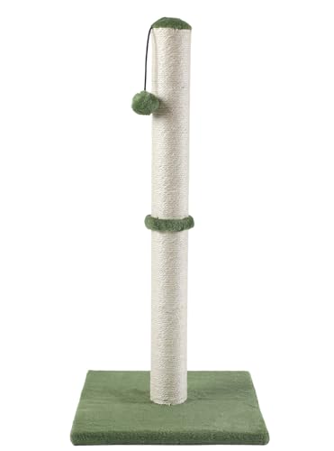 Dimaka Tall Cat Scratching Post, Claw Scratcher with Sisal Rope and Covered with Soft Smooth Plush, Vertical Scratch [Full Strectch] for Standard Size Cats (Green, 29 inches for All Cats) - color: Green, size: 29 inches for All Cats