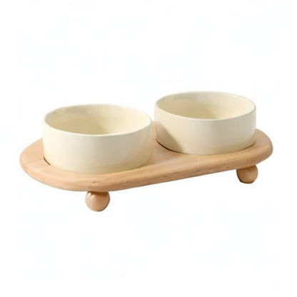Havniva Raised Cat Bowls Water Bowl 5.1” Elevated Ceramic Cat Food and Water Bowl Whisker Friendly Pet Food Bowls for Indoor Cats, Wide Cat Water Dish Prevent Whisker Fatigue Non Slip Cat Feeder - color: 2 x Bowl + Stand - Light Yellow