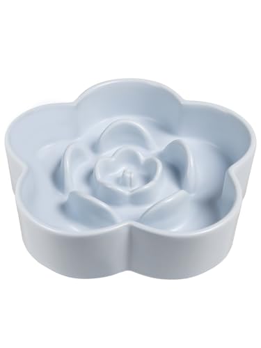 Ceramic Slow Feeder Dog Bowl, Anti-Choking Slow Food Bowls, 8" 11.3oz Slow Feeder for Medium, Large Breeds, Plum Puzzle Design, Non-Slip Silicone, Dishwasher and Microwave Safe, Blue - color: Blue