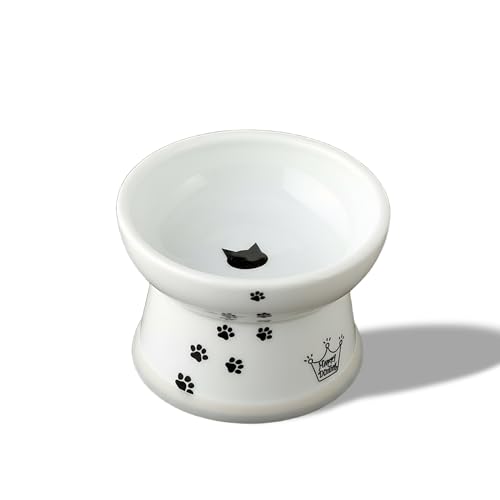 Necoichi Raised Cat Food Bowl – Ceramic Elevated Cat Bowl for Whisker & Neck Fatigue, Dishwasher Microwave Safe – Non-Slip & Anti Vomiting Ergonomic Design (Cats, Regular, 1-Cup Capacity) - color: Cat, size: Small Flat (1 Cup)