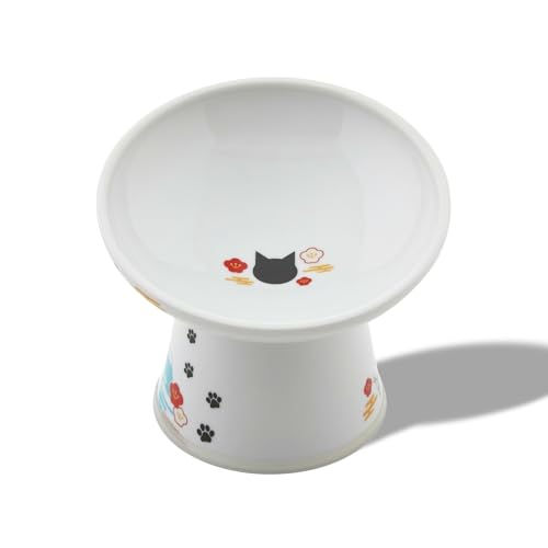 Necoichi Elevated Cat Food Bowl, Ceramic (Porcelain),15° Tilted, Whisker-Friendly, Dishwasher, Microwave Safe, Non-Slip, Anti-Vomiting, Neck Fatigue (Fuji, Extra Wide Tilted, 1.5-Cups Capacity) - color: Fuji, size: Large Extra Wide Tilted (1.5 Cups)