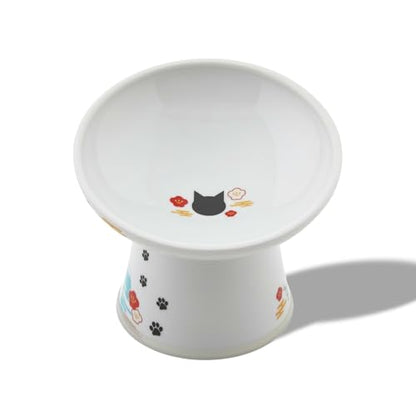 Necoichi Elevated Cat Food Bowl, Ceramic (Porcelain),15° Tilted, Whisker-Friendly, Dishwasher, Microwave Safe, Non-Slip, Anti-Vomiting, Neck Fatigue (Fuji, Extra Wide Tilted, 1.5-Cups Capacity) - color: Fuji, size: Large Extra Wide Tilted (1.5 Cups)