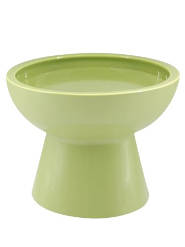 LoeJan Elevated Food and Water Bowls Set, Extra Wide and Raised Ceramic Feeder, Anti-Vomit Whisker-Free Pressure Cat Bowl for Kittens to Adult Cats, Small Dogs (Green, Water Bowl) - color: Green, size: Single (Water Bowl)