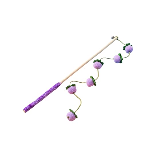 Cat Wand Toy with Bell – Interactive Bamboo Cat Teaser for Indoor Cats – Purple Grape - color: Purple