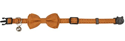 Cat Collar with Bow Tie Bell Breakaway Kitten Small Pet Safety Solid Wedding Basic Pure Color Suede Soft Adjustable [1pc] Khaki - color: [1pc] Khaki