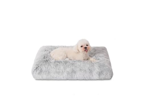 Bedfolks Waterproof Crate Bed, Plush Dog & Cat Bed with Removable Washable Cover, Faux Fur Kennel Pad, 21"x13", Grey - color: Grey, size: X-Small(21x13'')