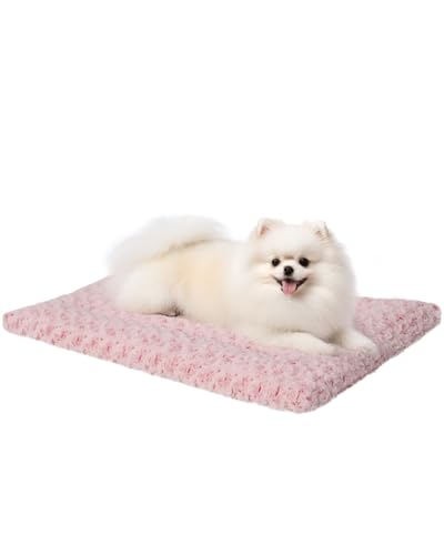 Washable Dog Bed Reversible Dog Beds for Crate Soft Fluffy Kennel Pad Anti-Slip Pet Sleeping Mat for Large Jumbo Medium Small Dogs (Pink, 30.00" x 19.00" x 1.50") - color: Pink, size: 30.00" x 19.00" x 1.50"