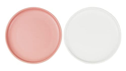 Ceramic Shallow Cat Dish 6 inch, Whisker Fatigue Free Cat Food Bowls, Wide and Small Pet Plate for Kitten and Kitty, Short Legged Munchkin Cat - color: 2 Pack - White & Pink
