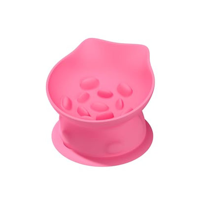 Slow Feed Cat Bowl, Elevated Cat Food Dish with Tilted Design, Dual-Use for Dry and Wet Food, Anti-Vomit, Anti-Choking, Easy to Clean - color: Pink, size: Big