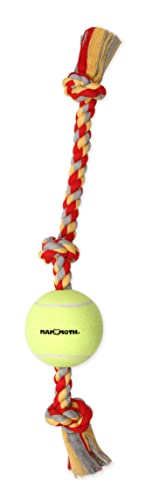 Mammoth Flossy Chews Tug with BIG 6-Inch Tennis Ball, X-Large, 36-Inch, Assorted Multicolor (51100F) - size: XL (36 in), style: 3 Knot Rope Tug with Tennis Ball