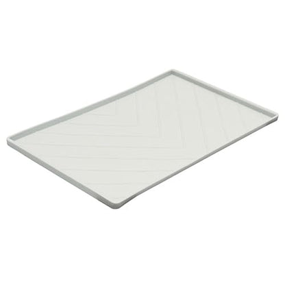 Messy Mutts Silicone Non-Slip Dog Bowl Mat with Raised Edge and Two Sides Reinforced with Metal Rods, Medium, 20" x 12", Dark Grey