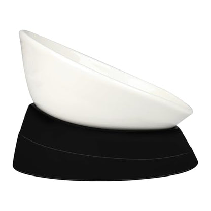 Bulldog Bowl Anti-Slip Dog Cat Dish Detachable Ceramic Pet Sterile Tilted Pet Feeder Slope Base (White Ceramic Bowl, 2 Cup) - color: Black(White Ceramic Bowl), size: 2 Cup ( Small/Medium Dog )