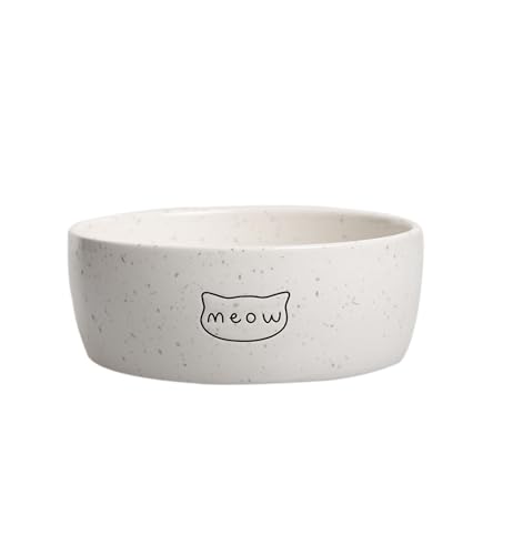 Pearhead Ceramic Meow Cat Bowl, Holds 12 oz, Whisker-Friendly Pet Dish for Food and Water, Modern Speckled White - color: Speckled "Meow", size: Single Bowl