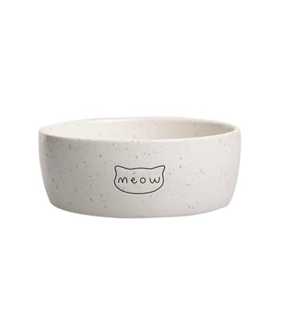 Pearhead Ceramic Meow Cat Bowl, Holds 12 oz, Whisker-Friendly Pet Dish for Food and Water, Modern Speckled White - color: Speckled "Meow", size: Single Bowl