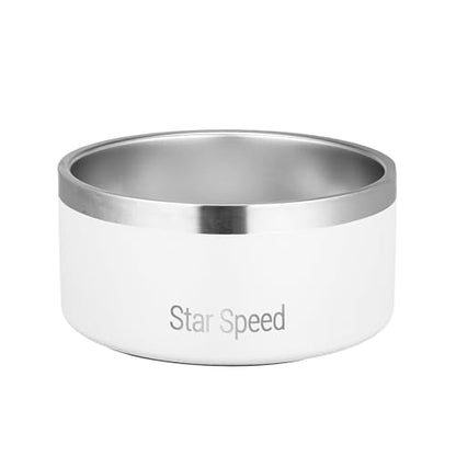 StarSpeed Stainless Steel Dog Bowl. Water Bowls for Large Dogs with Rubber Bottom, Drop Resistant and Durable, Keeps Cold, Holds 8 Cups of Water, Fits Different Size Dog Bowls. (64oz, White) - color: White, size: 64oz