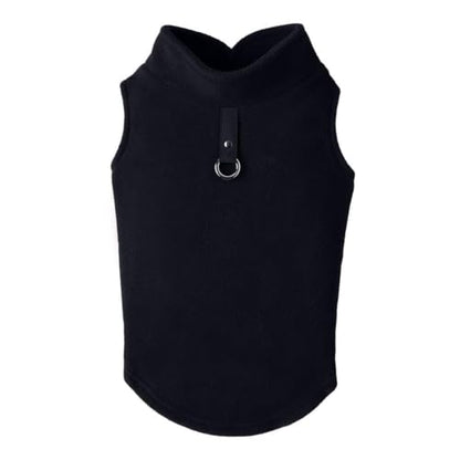 Gooby Fleece Vest Dog Sweater - Black, X-Small - Warm Pullover Fleece Dog Jacket with O-Ring Leash for Small to Medium Dogs - color: Black, size: X-Small (Around 4-lb)