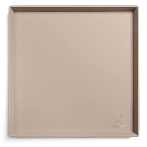 DogBuddy Dog Food Mat – Waterproof Dog Bowl Mat for Food and Water, Silicone Pet Feeding Mats for Floors, Non-Slip Placemat with High Edges for Dogs Bowls, Puppy Essentials (XS: 11" x 11", Taupe) - color: Taupe, size: XS: 11" x 11"