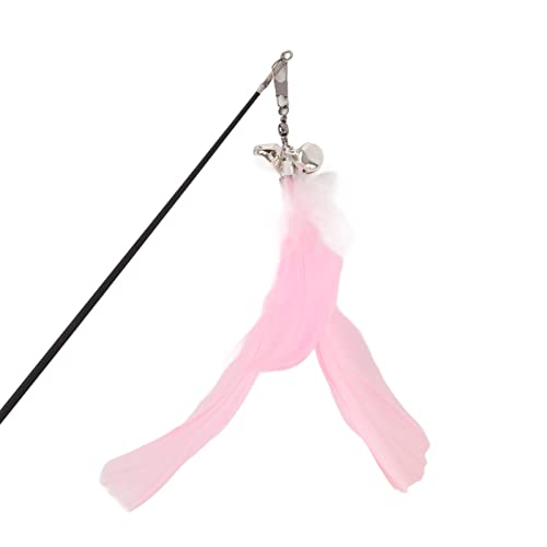 Retractable Cat Teaser Wand, 38.8in Telescopic Feather Toy with Carbon Fiber Rod and Bell for Indoor Kittens (Pink) - color: Pink