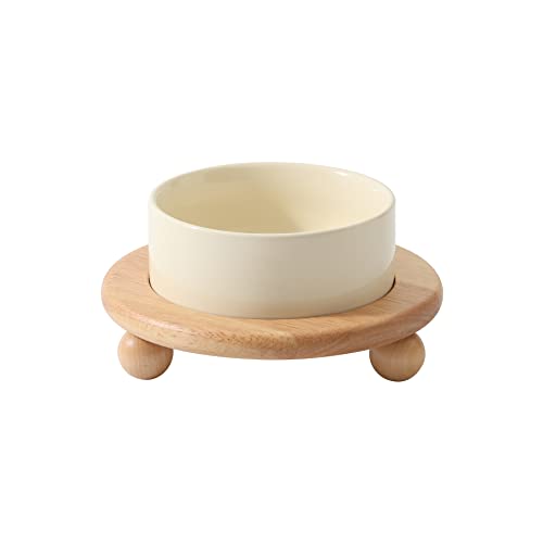 Havniva Raised Cat Bowls Water Bowl 5.1” Elevated Ceramic Cat Food and Water Bowl Whisker Friendly Pet Food Bowls for Indoor Cats, Wide Cat Water Dish Prevent Whisker Fatigue Non Slip Cat Feeder - color: 1 x Bowl + Stand - Light Yellow