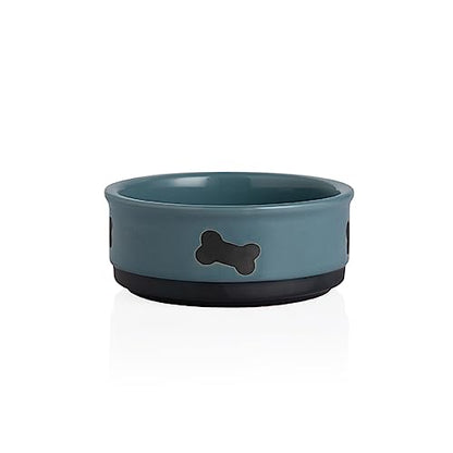 Sweejar Ceramic Dog Bowls with Bone Pattern, Dog Food Dish for Small Dogs, Porcelain Pet Bowl for Water 16 Fl Oz (Fog Blue) - color: Fog Blue, style: Bone Pattern,5.5"x 2.2"(16 Fl Oz)