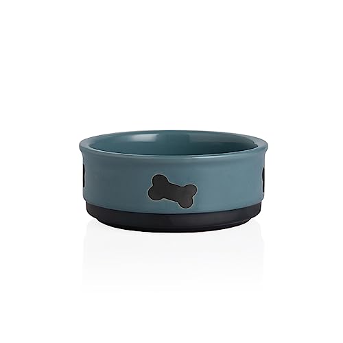 Sweejar Ceramic Dog Bowls with Bone Pattern, Dog Food Dish for Small Dogs, Porcelain Pet Bowl for Water 16 Fl Oz (Fog Blue) - color: Fog Blue, style: Bone Pattern,5.5"x 2.2"(16 Fl Oz)