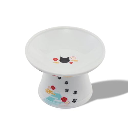 Necoichi Elevated Cat Food Bowl, Ceramic (Porcelain), Whisker-Friendly, Dishwasher & Microwave Safe, Non-Slip Silicone Base, Anti-Vomiting & Neck Fatigue (Fuji, Extra Wide, 2-Cups Capacity). - color: Fuji, size: Large Extra Wide Flat (2 Cups)