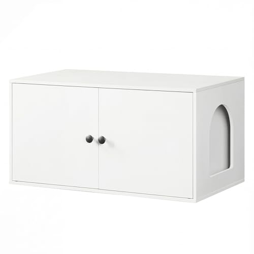 HOOBRO Cat Litter Box Enclosure, Hidden Litter Box Furniture with Side Entry, Litter Box Cabinet, Indoor Cat House, End Side Table, 31.5"L x 17.7"W x 16.3"H, for Living Room, Bathroom, White WT40MW01 - color: White