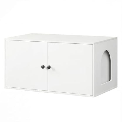 HOOBRO Cat Litter Box Enclosure, Hidden Litter Box Furniture with Side Entry, Litter Box Cabinet, Indoor Cat House, End Side Table, 31.5"L x 17.7"W x 16.3"H, for Living Room, Bathroom, White WT40MW01 - color: White
