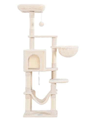 Hey-brother Cat Tree with Large Hammock, Multi-Level Cat Tower for Indoor Cats, Cat Condo with Sisal-Covered Scratching Posts and Top Perch, Beige MPJ050M - color: Beige