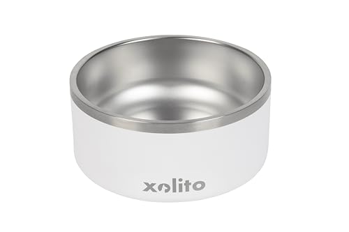 Xolito Pets Stainless Steel Dog Bowl 64 oz - Non-Slip Insulated Water Bowl for Large Dogs - Heavy Duty Double Wall Metal Feeder for Food & Water, Dishwasher Safe (White) - color: White