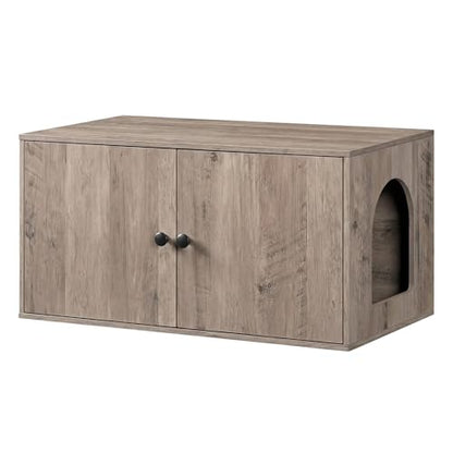 HOOBRO Cat Litter Box Enclosure, Hidden Litter Box Furniture with Side Entry, Litter Box Cabinet, Indoor Cat House, End Side Table, 31.5"L x 17.7"W x 16.3"H, for Living Room, Bathroom, Greige BG40MW01 - color: Greige