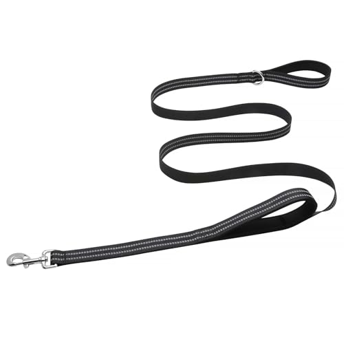 Hikiko 4 FT Heavy Duty Dog Leash with 2 Padded Handles Reflective Nylon Double Handle Dog Leash, Black - color: Black, size: 1 in x 4 ft