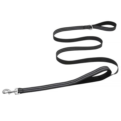 Hikiko 4 FT Heavy Duty Dog Leash with 2 Padded Handles Reflective Nylon Double Handle Dog Leash, Black - color: Black, size: 1 in x 4 ft