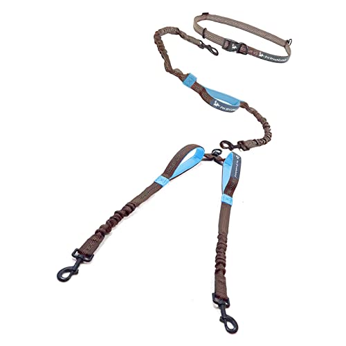 Exquisite Hands Free Dual Dog Leash with Tangle-Free Swivel for Large Dogs. Waist Leash for Running with Two Dogs. You Will Absolutely Love This Amazing Dog Walking Belt (Grey and Blue) - color: Grey & Blue