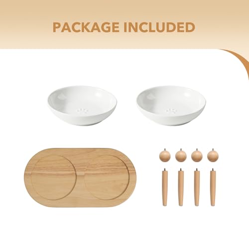Havniva Cat Bowls Elevated 5.6” Ceramic Cat Bowl with Stand Whisker Friendly Cat Dishes, Cat Food & Water Bowl Set with Two Heights Options, Raised Cat Food Plates for Kitten Anti-Slip Pet Bowls - color: 2 Bowls+Stand- White