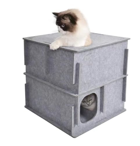 Stacking felt cat nest Cat Tunnel Bed, Cozy Hide and Seek Cat Den, All Season Useful Litter Box, Fun for Cats or Dogs, The Peekaboo Foldable Felt Cat Cave and Cube for Small Medium Large Cats - color: Light Grey, size: 1 layer