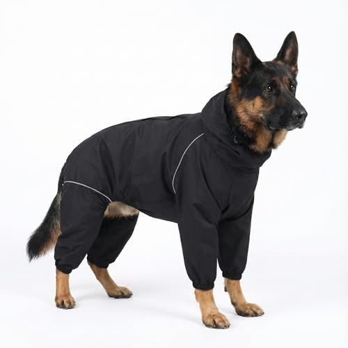 Dog Raincoat for Medium Large Dogs,rain Jacket Coat, Full Leg Coverage Waterproof Rain Suit with Detachable Hood & Tail, Reflective Strips，Labrador Retriever (Black for Boy, XXX-Large) - color: Black (General Version）, size: XXX-Large