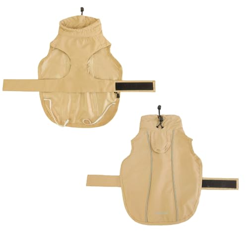 Waterproof Dog Raincoat with Reflective Strip, Adjustable Breathable Rain Coat Jacket with Leash Hole for Dogs (Khaki, X-Small) - color: Khaki, size: X-Small