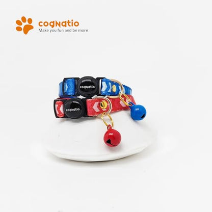 2 Pack Breakaway cat Collars with Bell,Safety Quick Release Pendant Cute Kitten Collar,Adjustable 20-30cm (Red+Navy, 20-30cm) - color: Red+Navy