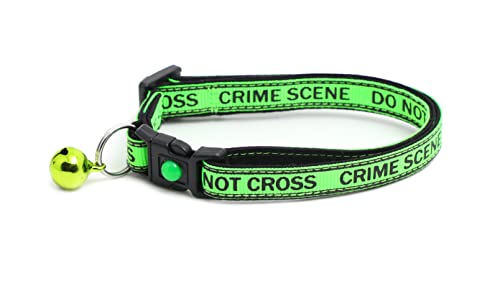 Crime Scene Cat Collar with Bell & Charm | Adjustable Large Size or Kitten Collar | Safety Breakaway Collar (Large(10lbs & Up), Green) - color: Green, size: Large(10lbs & Up)