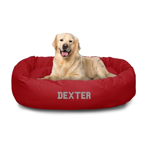 Majestic Pet Personalized Bagel Calming Dog Bed - Cozy Soft Round Washable Dog Bed - 40x29x9 Inch - Large Red - color: Red, size: Large