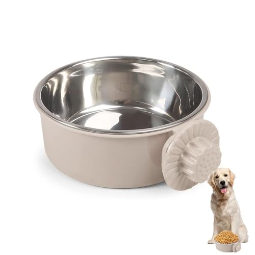 Pet Crate Bowls, Stainless Steel Dog Cage Hanging Bowl Removable Food Water Bowls for Dogs Cats Small Animals (Grey)