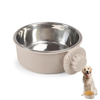Pet Crate Bowls, Stainless Steel Dog Cage Hanging Bowl Removable Food Water Bowls for Dogs Cats Small Animals (Grey)