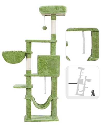 Hey-brother Cat Tree with Large Hammock, Multi-Level Cat Tower for Indoor Cats, Cat Condo with Sisal-Covered Scratching Posts and Top Perch, Green MPJ050GR - color: Green