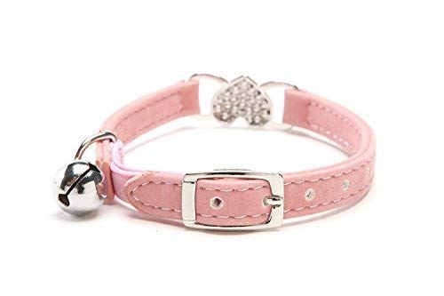 CHUKCHI Heart Bling Cat Collar with Safety Belt and Bell 8-11 Inches(Pink) - color: Pink