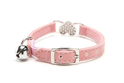 CHUKCHI Heart Bling Cat Collar with Safety Belt and Bell 8-11 Inches(Pink) - color: Pink