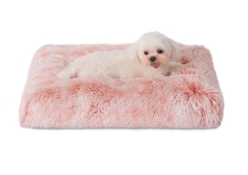 Bedfolks Waterproof Crate Bed, Plush Dog & Cat Bed with Washable Cover, Faux Fur Kennel Pad, 17"x12", Pink - color: Pink, size: XX-Small(17x12'')